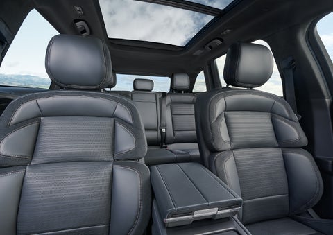 The spacious second row and available panoramic Vista Roof® is shown. | Vance Lincoln in Miami OK