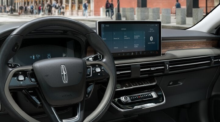 The center screen of the new 2025 Lincoln Corsair® SUV is showcased with its SYNC® 4 capabilities highlighted | Vance Lincoln in Miami OK